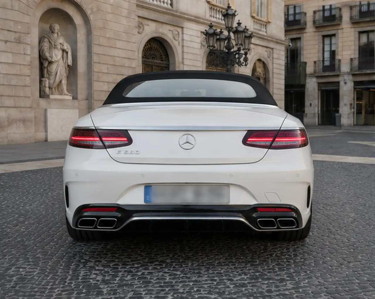 Mercedes Benz S560 Cabrio 2021, rear view — Barcelona Luxury Car Rental, Barcelona. The 2021 Mercedes Benz S560 Cabrio brings the composure of Mercedes' flagship saloon to…