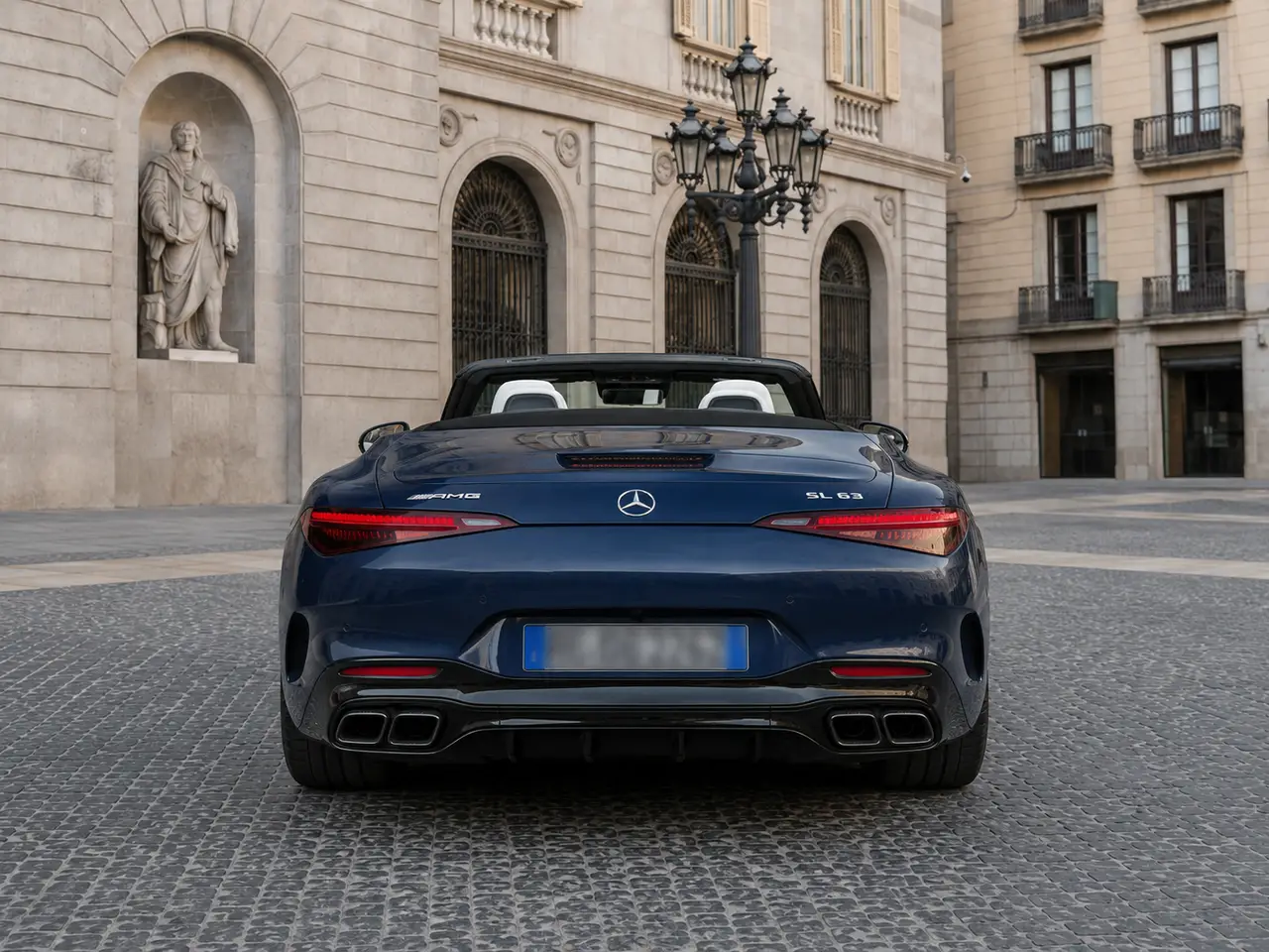 Mercedes Benz SL 63 AMG 2025, rear view — Barcelona Luxury Car Rental, Barcelona. The 2025 Mercedes Benz SL 63 AMG carries 585 hp through a chassis tuned for confident,…