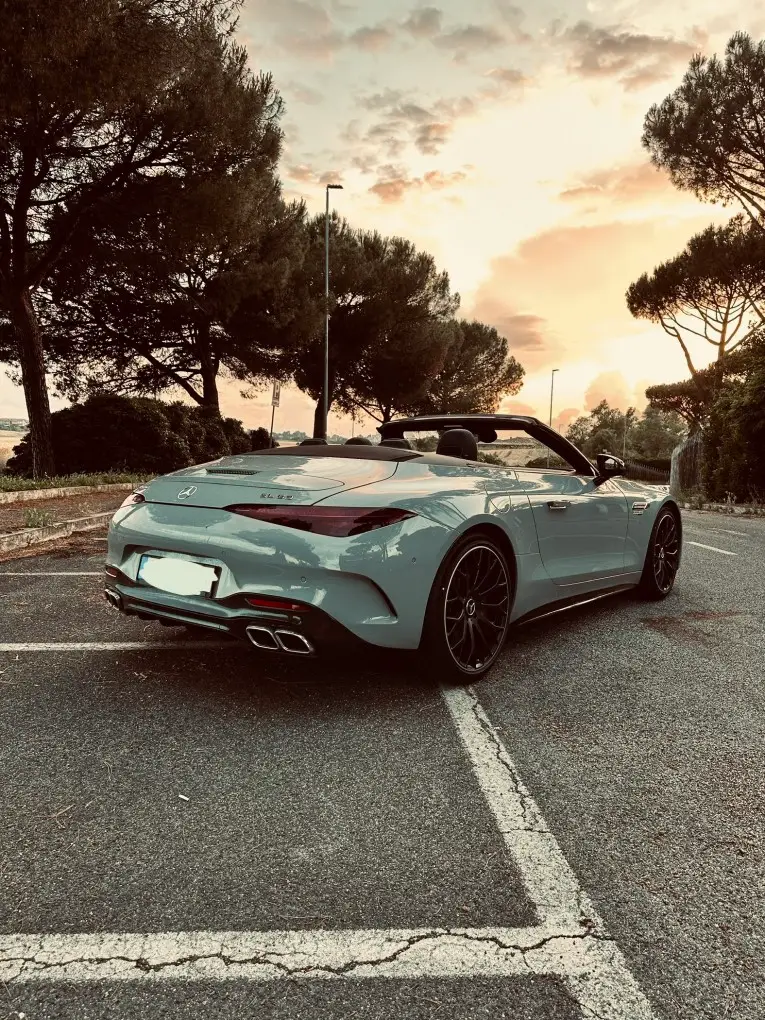 Mercedes Benz SL63 Cabrio 2023, rear view — Barcelona Luxury Car Rental, Barcelona. The Mercedes Benz SL63 Cabrio pairs a 585 hp V8 with the folding hardtop mechanics that…