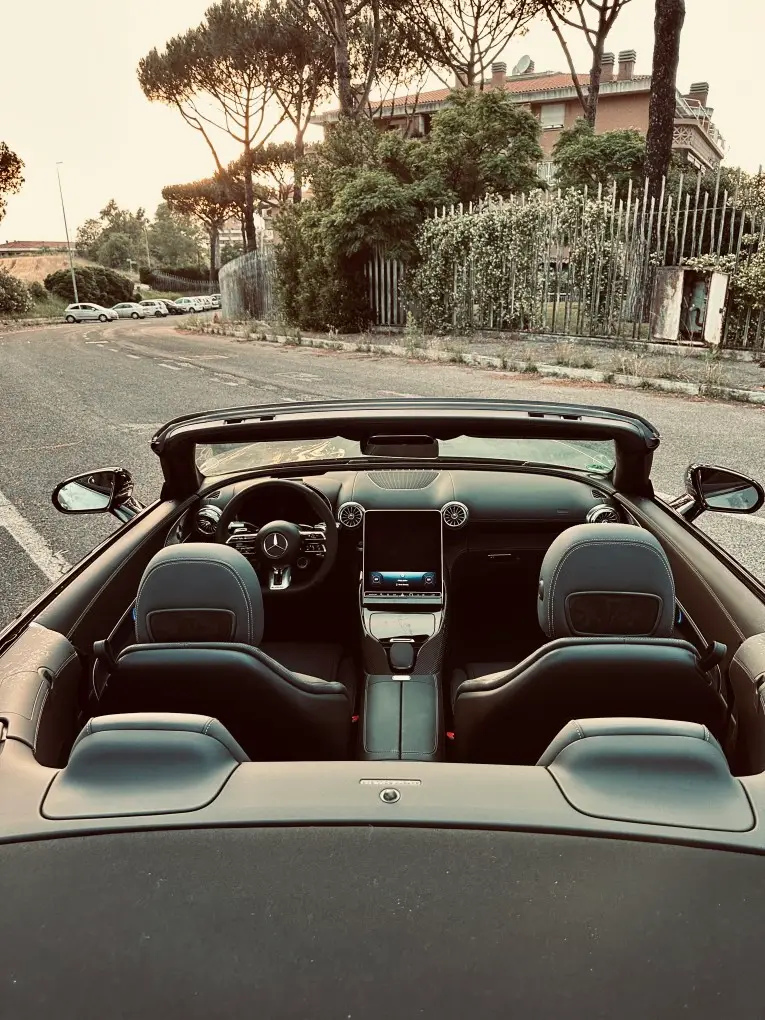 Mercedes Benz SL63 Cabrio 2023, interior — Barcelona Luxury Car Rental, Barcelona. The Mercedes Benz SL63 Cabrio pairs a 585 hp V8 with the folding hardtop mechanics that…