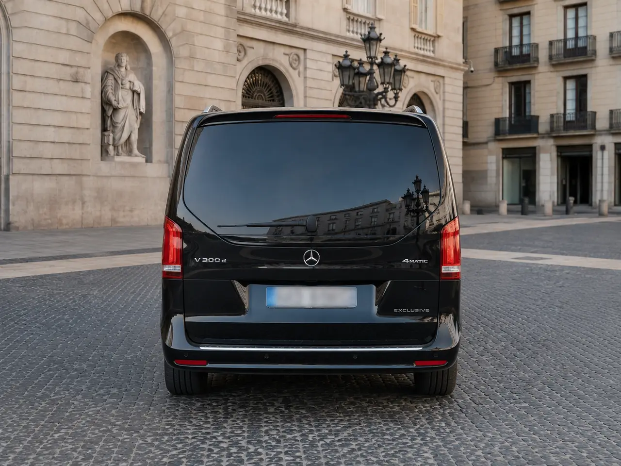 Mercedes Benz V300 4x4 XL Exclusive 7 seats 2025, rear view — Barcelona Luxury Car Rental, Barcelona. The Mercedes-Benz V300 4x4 XL Exclusive is built around one core idea: keeping a full…