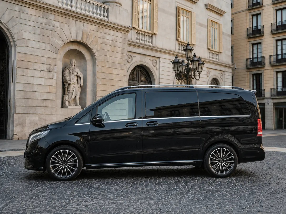 Mercedes Benz V300 4x4 XL VIP (Captain, 7 seat) 2025, exterior — Barcelona Luxury Car Rental, Barcelona. The 2025 Mercedes Benz V300 4x4 XL VIP is built for moving people, not making a scene.…