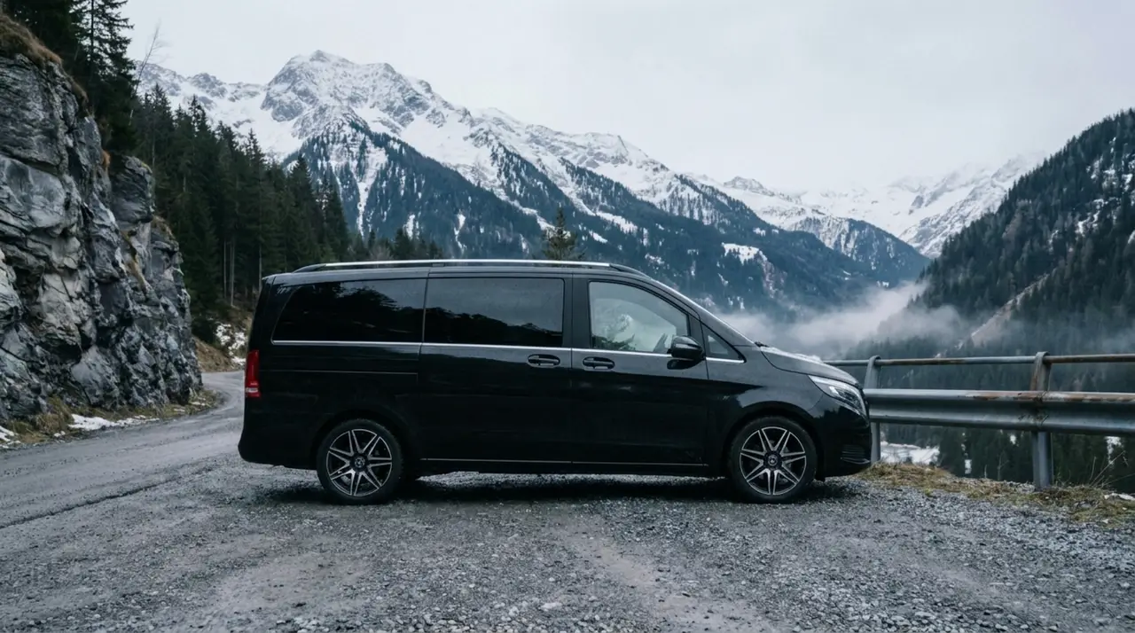 Mercedes Benz V300 8 seats 2025, rear view — Barcelona Luxury Car Rental, Barcelona. The Mercedes Benz V300 is built for a specific job: moving a full group in one vehicle,…