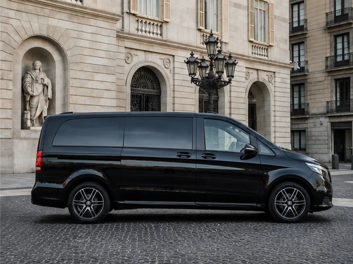 Mercedes V Class 2026, front view — Barcelona Luxury Car Rental, Barcelona. The Mercedes Benz V Class is built for groups who need space and calm rather than speed.…
