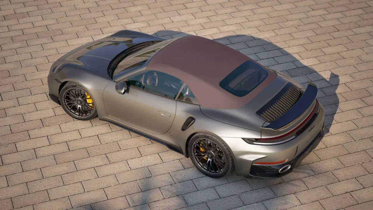 Porsche 911 992 Carrera Turbo S Cabrio 2026, front view — Barcelona Luxury Car Rental, Barcelona. The 2026 Porsche 911 992 Carrera Turbo S Cabrio pairs 650 hp with the folding roof that…