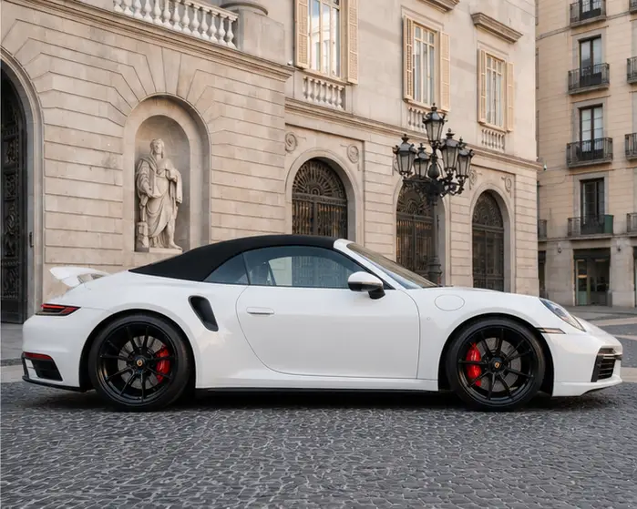 Porsche 911 Carrera S Cabrio (992) 2025, front view — Barcelona Luxury Car Rental, Barcelona. The 2025 Porsche 911 Carrera S Cabrio (992) is the kind of car that rewards a confident…
