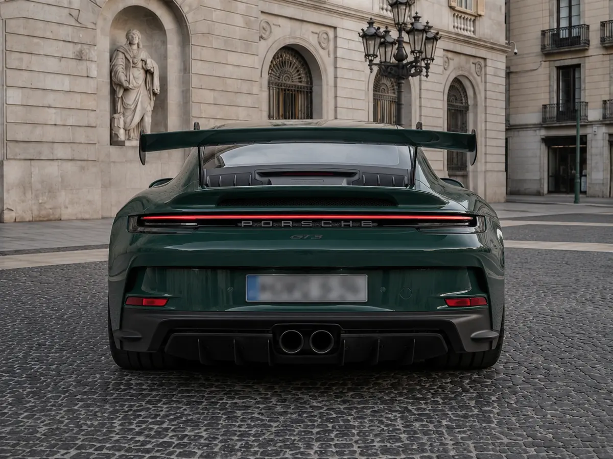Porsche 911 GT3 2026, rear view — Barcelona Luxury Car Rental, Barcelona. The 2026 Porsche 911 GT3 is built for drivers who want feedback, not just speed. With 510…