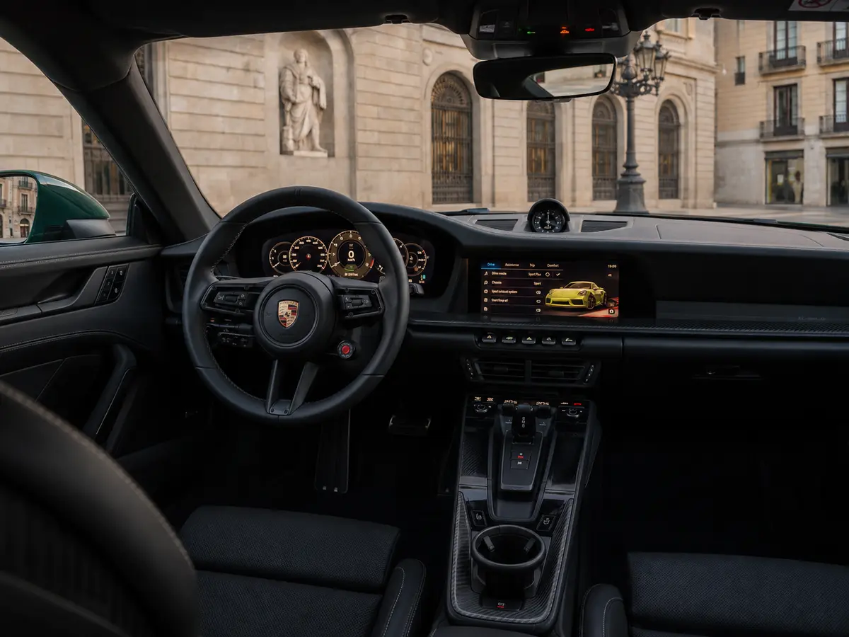 Porsche 911 GT3 2026, interior — Barcelona Luxury Car Rental, Barcelona. The 2026 Porsche 911 GT3 is built for drivers who want feedback, not just speed. With 510…