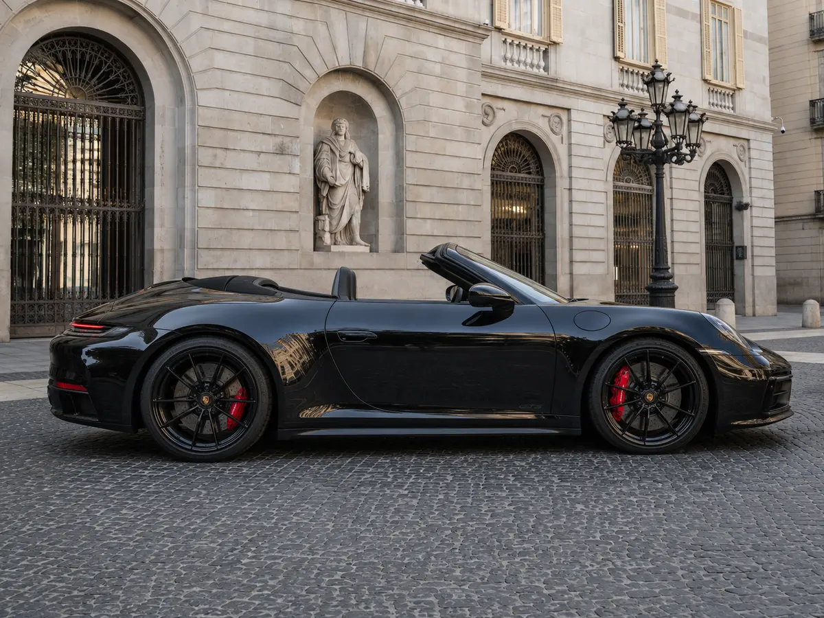 Porsche 992 Carrera 4 GTS Cabrio 2024, front view — Barcelona Luxury Car Rental, Barcelona. The 992-generation Carrera 4 GTS Cabrio sits at the point where Porsche's engineering…
