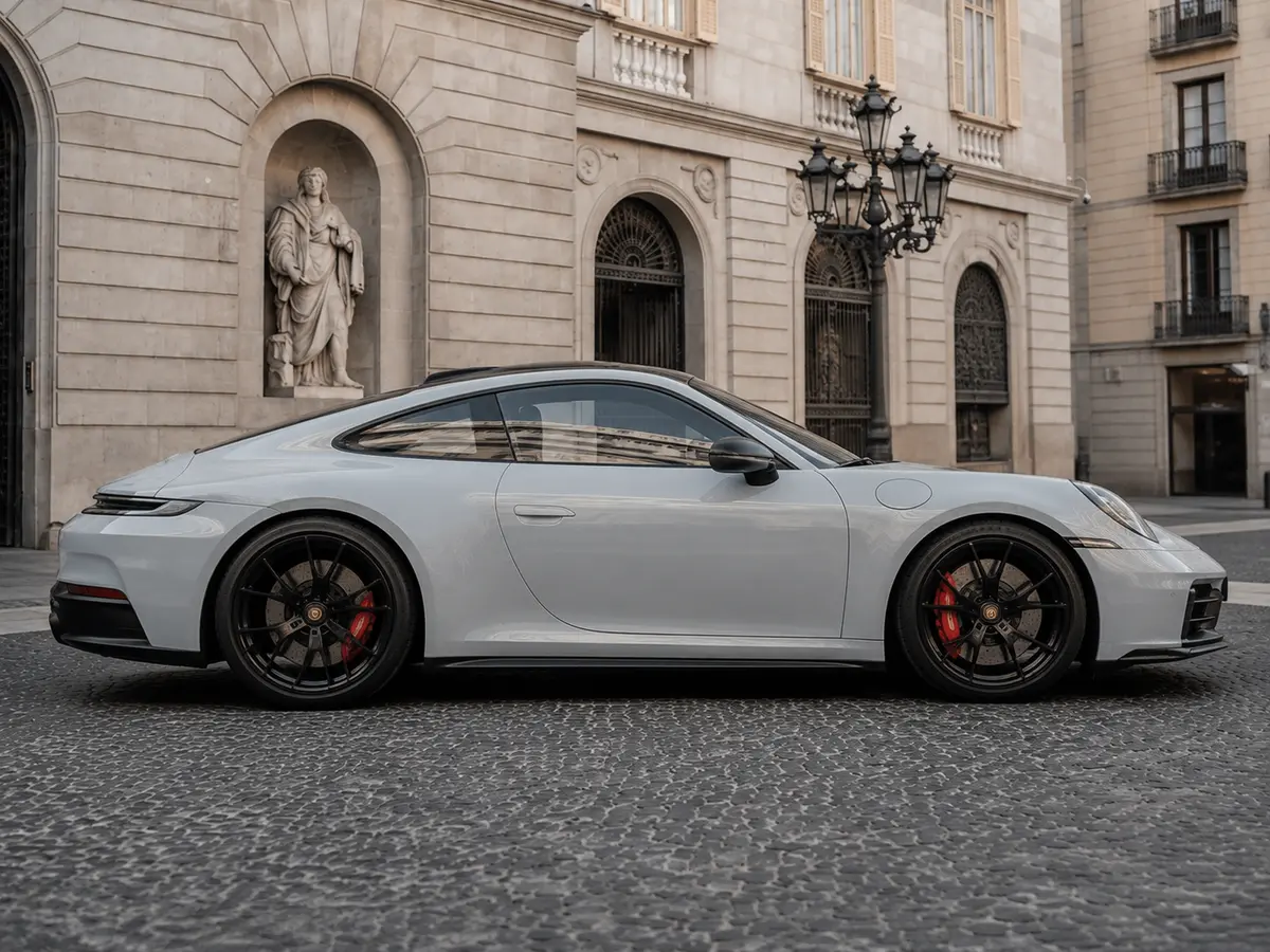 Porsche Carrera Spyder 992,2 GTS 2025, front view — Barcelona Luxury Car Rental, Barcelona. The Porsche Carrera Spyder 992.2 GTS pairs a 541 hp flat-six with a chassis tuned for…