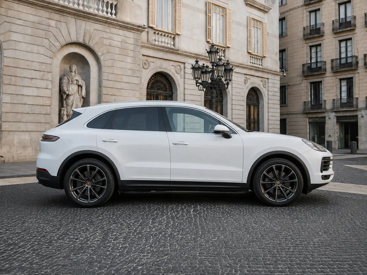 Porsche Cayenne 2025, front view — Barcelona Luxury Car Rental, Barcelona. The 2025 Porsche Cayenne pairs a 353 hp drivetrain with the composed, planted handling…
