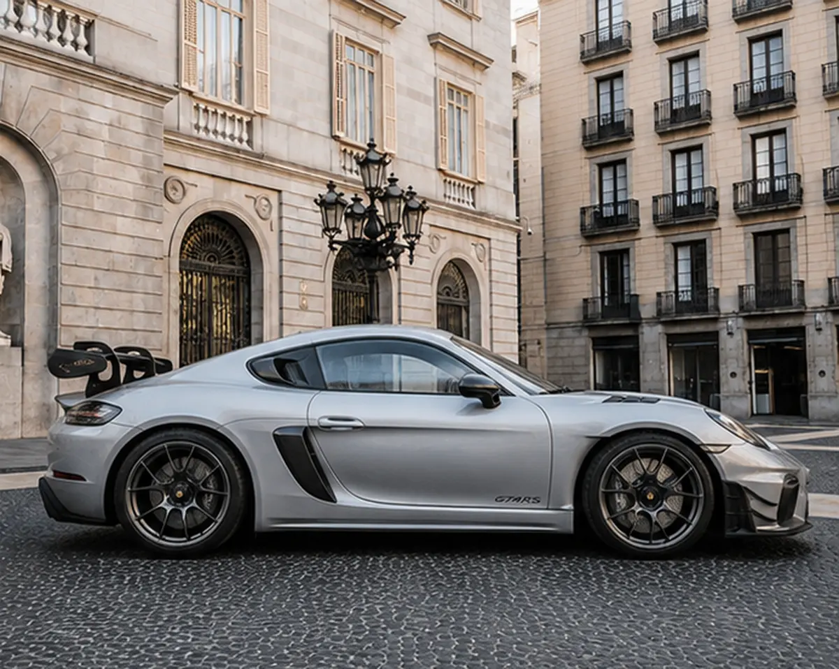 Porsche GT4 RS 2024, front view — Barcelona Luxury Car Rental, Barcelona. The 2024 Porsche GT4 RS is built around one idea: a naturally aspirated engine and a…