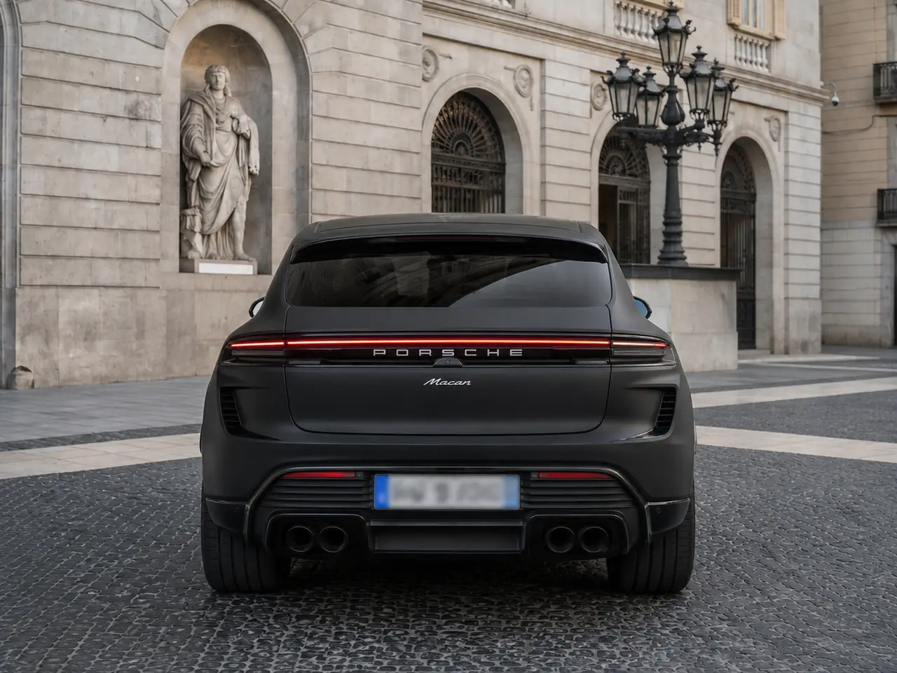 Porsche Macan 2024, rear view — Barcelona Luxury Car Rental, Barcelona. The 2024 Porsche Macan brings a sensible kind of confidence to daily driving: 265 hp…