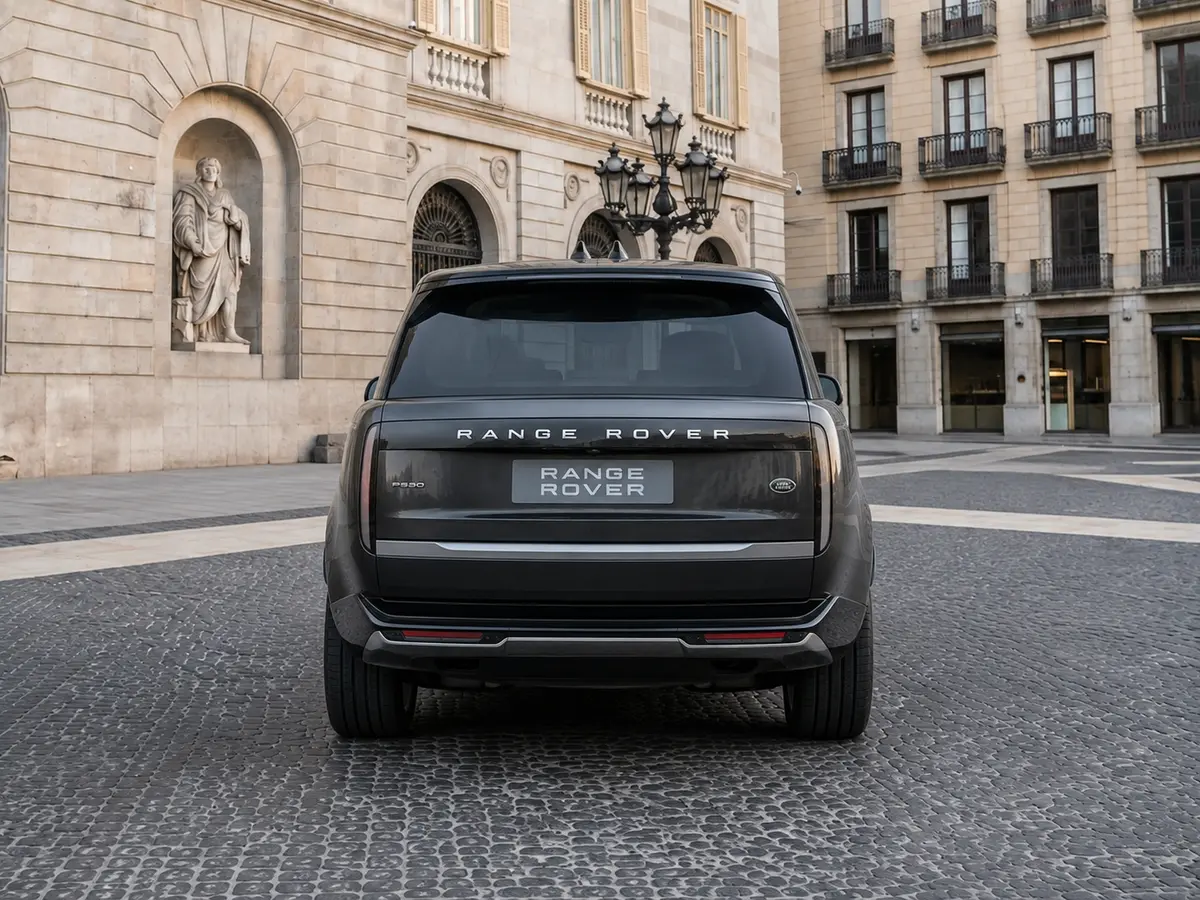 Rover Range Rover Autobiography P530 2026, rear view — Barcelona Luxury Car Rental, Barcelona. The 2026 Range Rover Autobiography P530 carries its 530 hp with the kind of restraint…