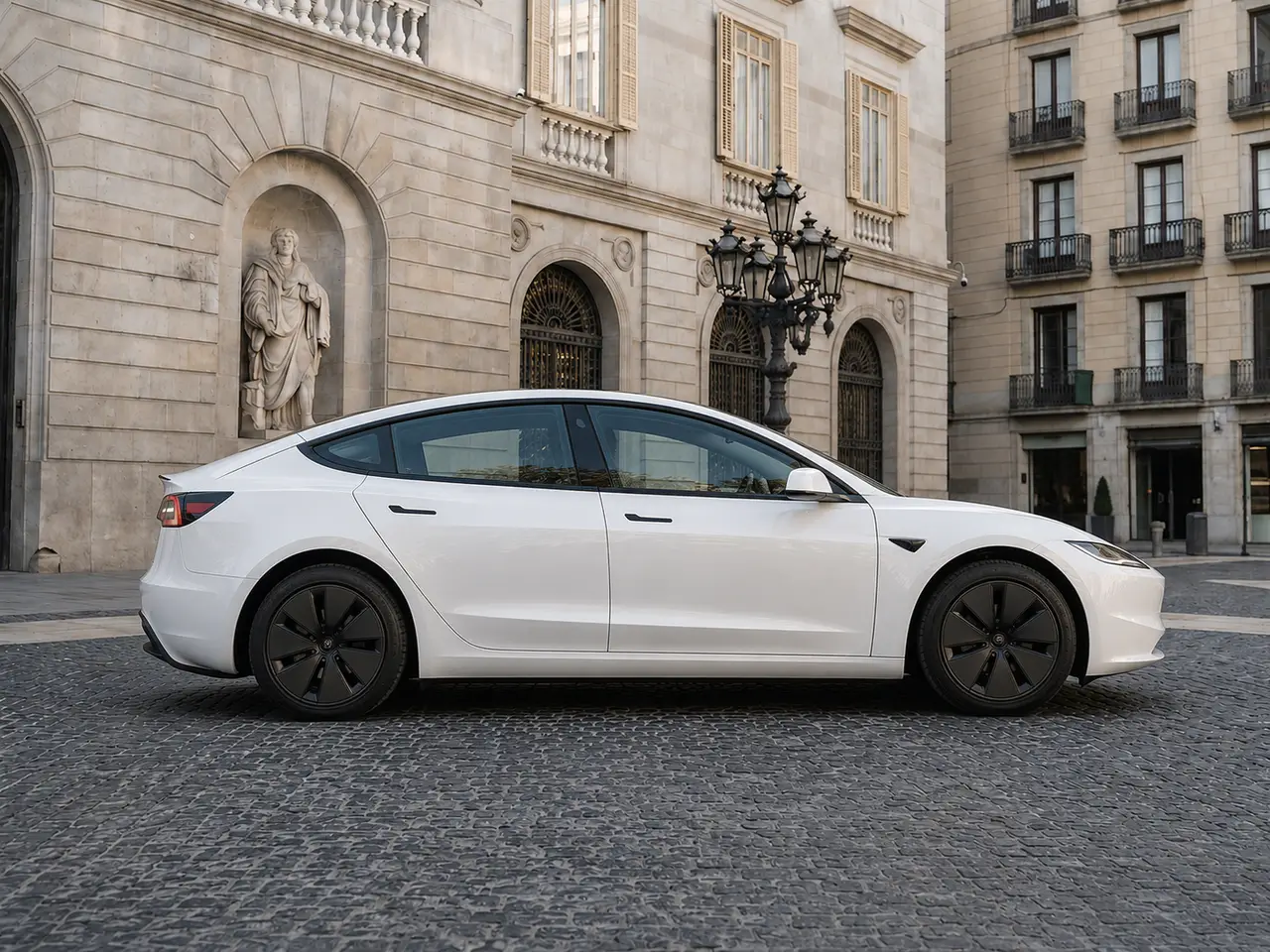 Tesla Model 3 Performance 2026, front view — Barcelona Luxury Car Rental, Barcelona. The 2026 Tesla Model 3 Performance pairs 510 hp with instant electric response,…