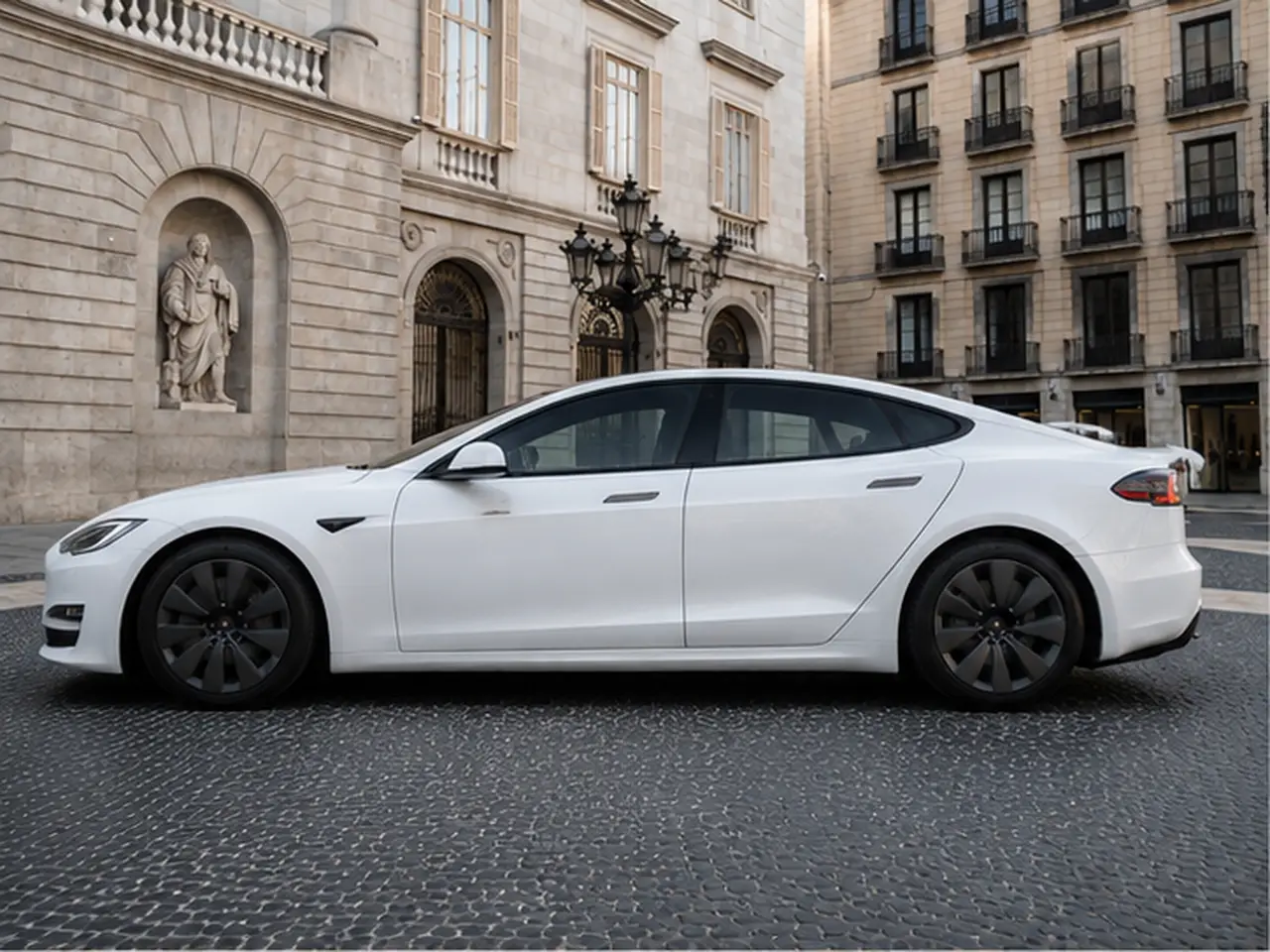 Tesla Model S Plaid 2025, exterior — Barcelona Luxury Car Rental, Barcelona. The 2025 Tesla Model S Plaid delivers 1020 hp through a tri-motor electric setup,…