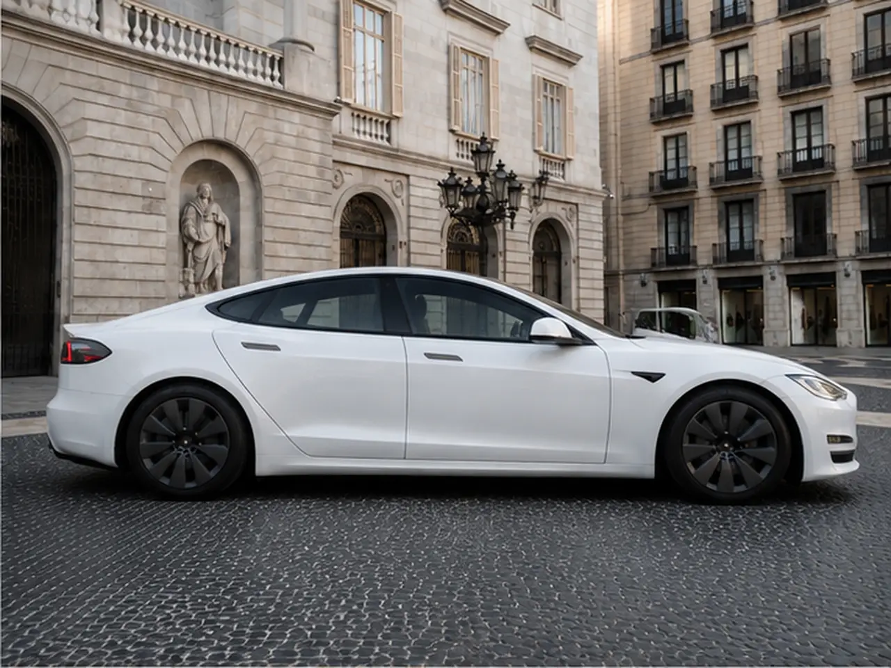 Tesla Model S Plaid 2025, front view — Barcelona Luxury Car Rental, Barcelona. The 2025 Tesla Model S Plaid delivers 1020 hp through a tri-motor electric setup,…