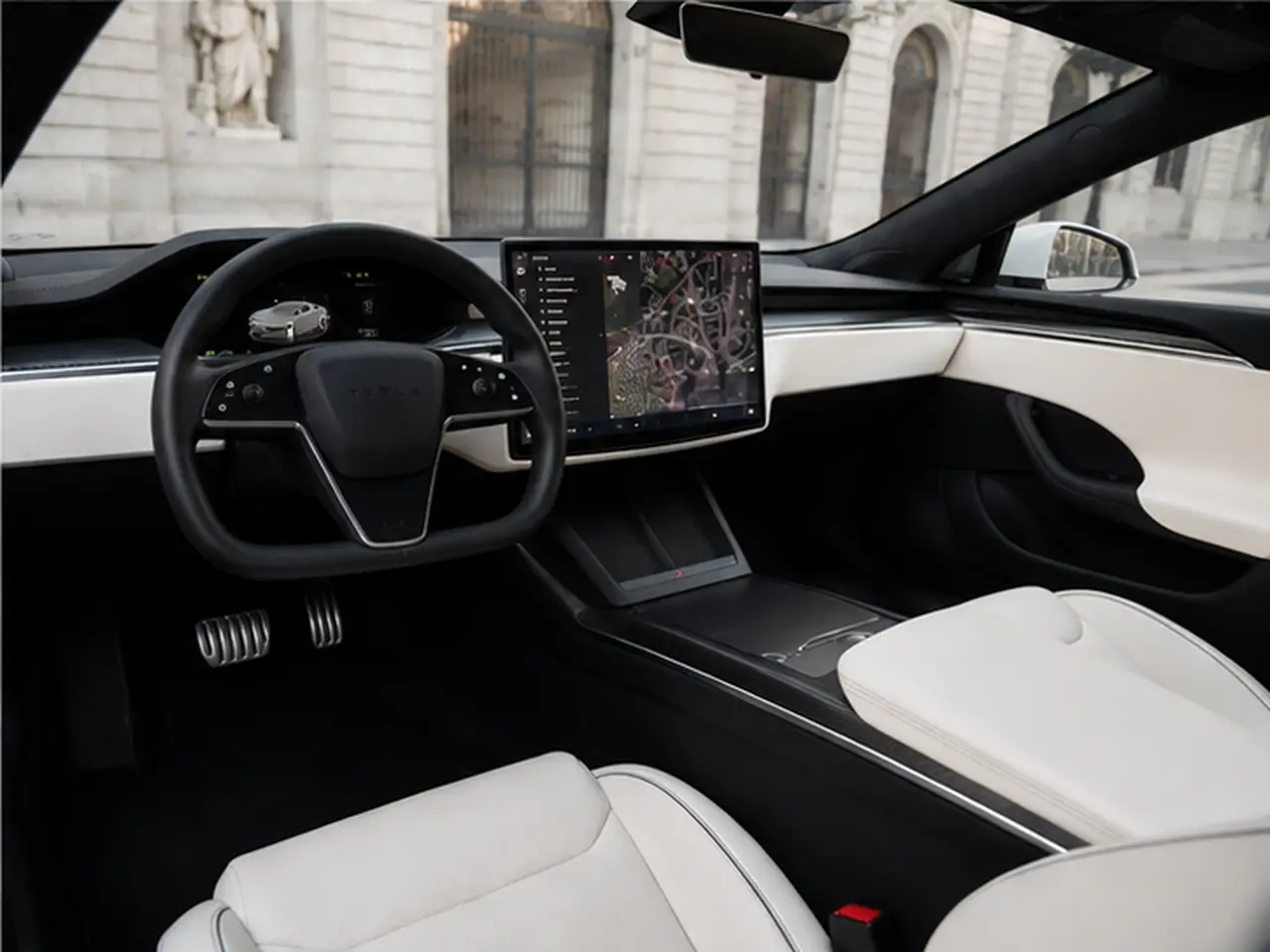 Tesla Model S Plaid 2025, interior — Barcelona Luxury Car Rental, Barcelona. The 2025 Tesla Model S Plaid delivers 1020 hp through a tri-motor electric setup,…