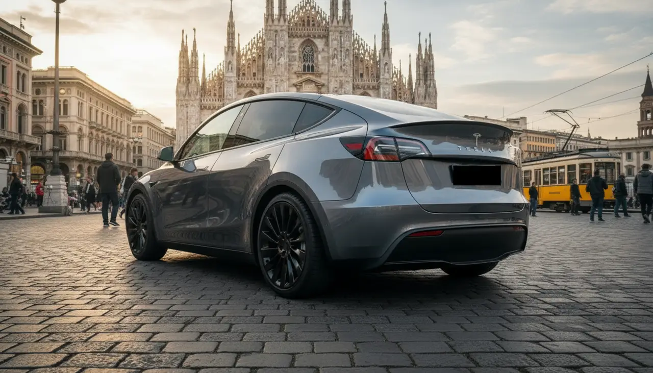 Tesla Model Y Long Range 2023, exterior — Barcelona Luxury Car Rental, Barcelona. The 2023 Tesla Model Y Long Range pairs 378 hp with the smooth, immediate delivery…