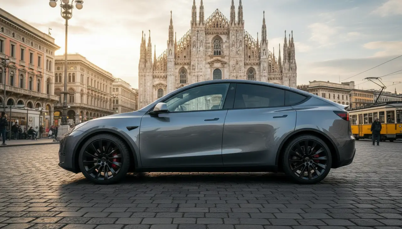Tesla Model Y Long Range 2023, rear view — Barcelona Luxury Car Rental, Barcelona. The 2023 Tesla Model Y Long Range pairs 378 hp with the smooth, immediate delivery…
