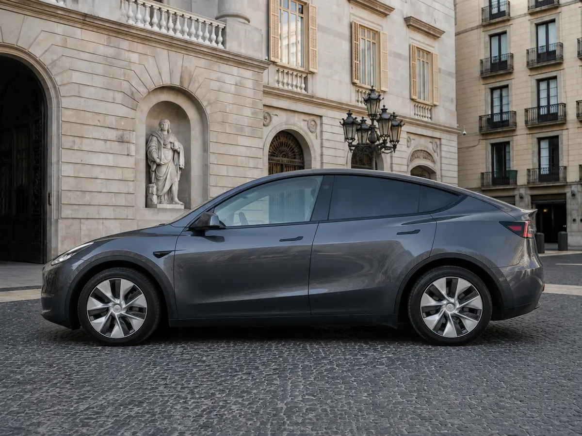 Tesla Model Y Long Range 2023, exterior — Barcelona Luxury Car Rental, Barcelona. The 2023 Tesla Model Y Long Range pairs 378 hp with the smooth, immediate delivery…
