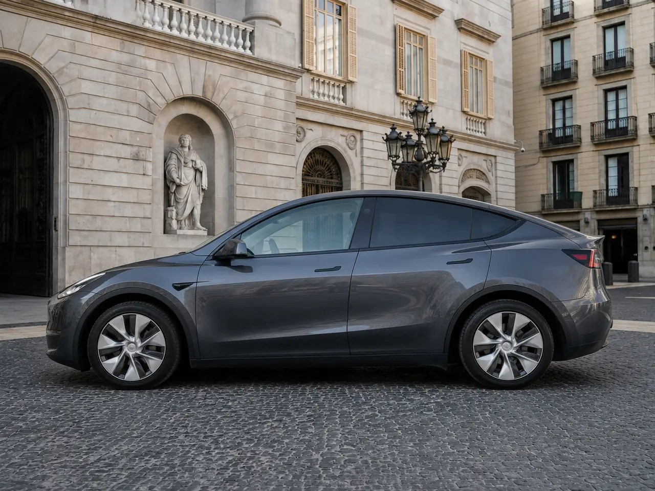 Tesla Model Y Long Range 2023, exterior — Barcelona Luxury Car Rental, Barcelona. The 2023 Tesla Model Y Long Range pairs 378 hp with the smooth, immediate delivery…