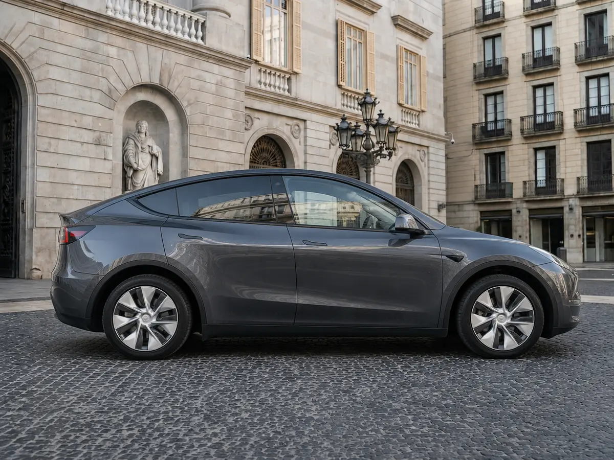 Tesla Model Y Long Range 2023, front view — Barcelona Luxury Car Rental, Barcelona. The 2023 Tesla Model Y Long Range pairs 378 hp with the smooth, immediate delivery…