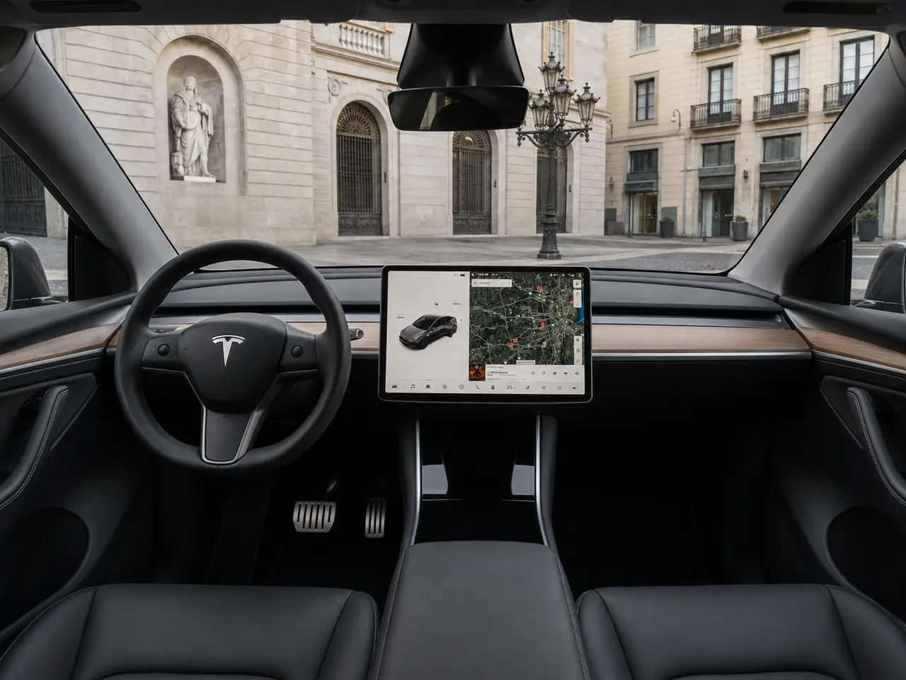 Tesla Model Y Long Range 2023, interior — Barcelona Luxury Car Rental, Barcelona. The 2023 Tesla Model Y Long Range pairs 378 hp with the smooth, immediate delivery…